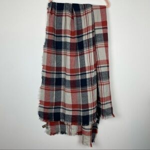 Look Red White Blue Wool Blend Blanket Scarf Fringe